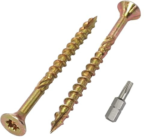 SKIR'CO (100 Stück) Universal Verzinkter Stahl 4,0 x 50 mm Gelb Holzschrauben Senkkopf Torx Kopf Typ 17 Spanplattenschrauben (100, 4,0 x 50 mm)