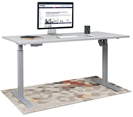 KRIEG HighDesk SMART Höhenverstellbarer Schreibtisch 160 x 80 cm I Silber + Grau - Elektrischer Sitz- & Stehtisch mit Tischplatte - Stehschreibtisch Elektrisch Höhenverstellbar