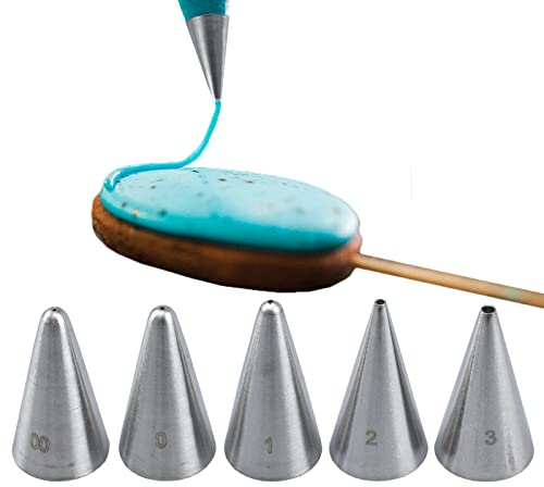 Tabiger Set di ugelli per tubazioni, 5 piccoli puntali rotondi per tubazioni in crema, per scrivere disegnare, tubi semplici da pasticceria, macaron, forniture da forno