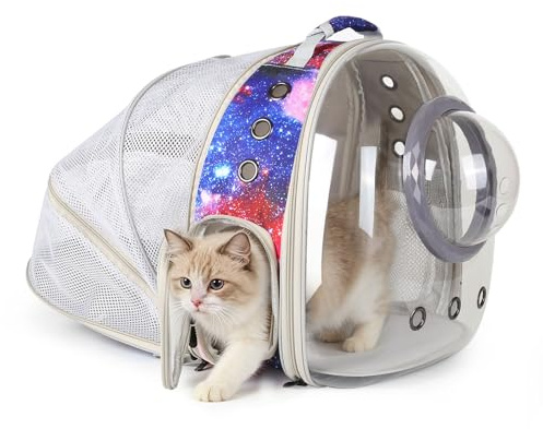 Katzen-Rucksack, transparent, Weltraumkapsel, Astronauten-Rucksack für Katzen, kleine Hunde, Kätzchen, Hase, Fluggesellschaften genehmigt, Reisen, Wandern, Katzenbuchtasche (Blau, Blasenfenster)