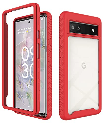 Handyhülle Kompatibel mit Google Pixel 6A Hülle | Schutzhülle für Pixel 6A Stoßfest Outdoor Cover 2 Teilig TPU Bumper Case mit Kanteschutz | Rot