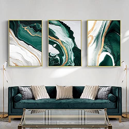 HEHGVCF Moderne Wohnzimmer Marmor AbstraktePoster Textur Leinwand Bild Weiß Grün Gold Leinwand Luxus Kunstdruck Wand Bilder Wohnzimmer Dekor Rahmenlos (Grün,60 x90cm)