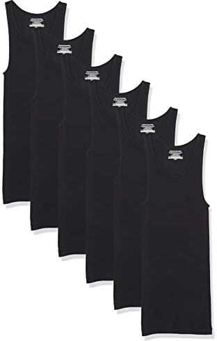 Amazon Essentials Camisetas Interiores Ligeras sin Mangas Hombre, Pack de 6, Negro, M