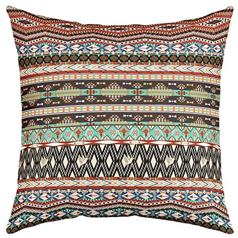 Boho Azteken Kissenbezug 45 x 45 cm Rustikal Südwestlich Böhmischer Kissenbezug Streifen Pfeil Geometrisch Bunt Indianer Kissenbezug Exotischer Stammes Deko Akzent Kissenbezug Braun