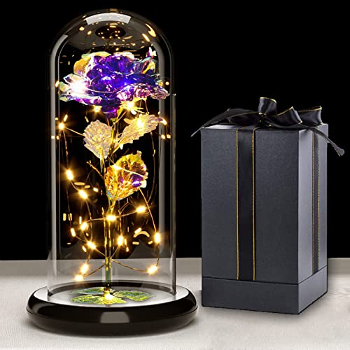 Touloube Regalo Mamma - Galaxy Rose Regalo per la Festa Della Mamma per Lei, Eterna Fiori con Luce a LED, Fiore Artificiale Regalo per Donne Mamma Moglie, Fiore Rosa in Cupola di Vetro Regalo