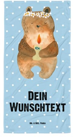 Mr. & Mrs. Panda Personalisiertes Handtuch Bär Kommunion - Personalisierte Geschenke, Saunatuch, Katholisch, Teddybär, Gottes Segen, Taufkerze, mit Namen, personalisiert, Kinderhandtuch, Duschtuch