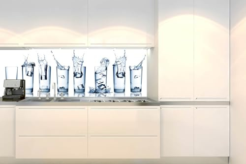 Dimex Küchenrückwand Folie Selbstklebend WASSERSPRITZER IN GLÄSERN 180 x 60 cm | Klebefolie - Dekofolie - Spritzschutz für Küche | Made in EU
