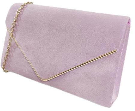 fi9 Women's Plain Suede Bridal Prom Wedding Evening Clutch Party Purse Hand Bag (Lilac)