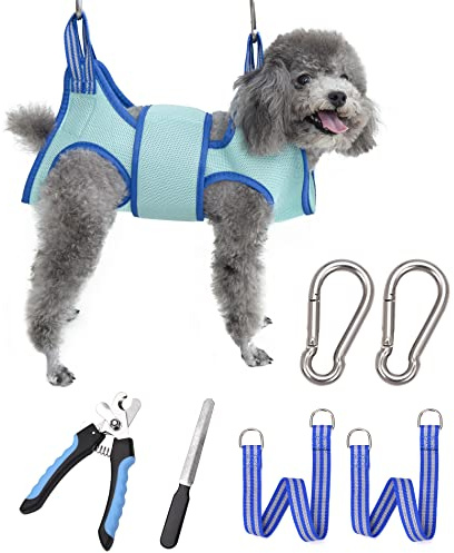 Kkiimatt Hamac de toilettage pour chien avec coupe-ongles et lime – Harnais pour animal domestique avec large sangle cousue