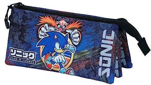Sega-Sonic Checkpoint-FAN Dreifach Federmäppchen 2.0, Blau