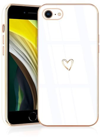 JRIANY iPhone 8 / 7 / SE 2020 & 2022 Case, Protective Silicone Heart Pattern Shockproof Bumper Cover - White