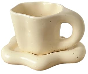 Tazze da caffè paffute in ceramica, tazze color crema, tazze bianche, tazze a forma di nuvola, tazze carine, tazze creative per latte, tè, latte e altre bevande (set di tazza e piattino)