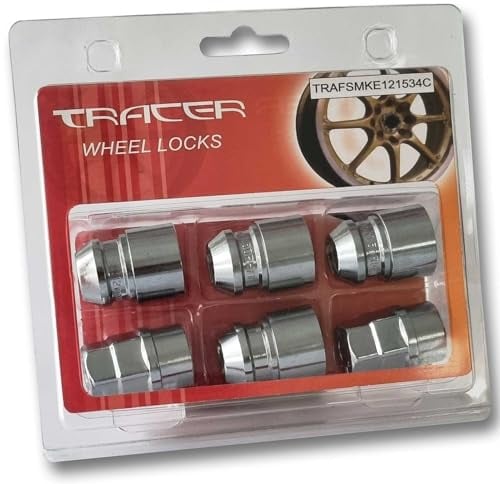 TRACER Dadi di bloccaggio per cerchioni M12 x 1,5 – conico 60° – lunghezza 34 mm larghezza chiave 19/21 con 2 chiavi compatibili con Ford, Chrysler, Toyota, Hyundai, KIA, Honda, Mazda (cromo)
