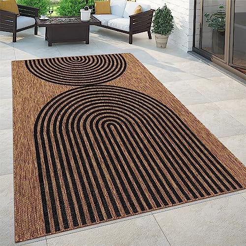 Paco Home In- & Outdoor Teppich Flachgewebe mit Palmen- & Boho-Muster in Sisaloptik Modern langlebig, robust & wetterfest Ideal für Terrasse, Garten & Balkon, Grösse:240x340 cm, Farbe:Natur 4