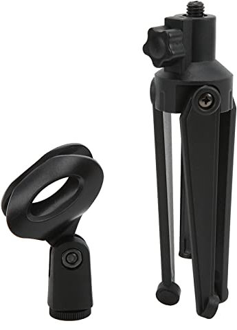 Cyrank Desktop Mic Stand, Mini Portable Foldable Tripod with Mic Clip Holder Adjustable Microphone Stand Table Mic Stand