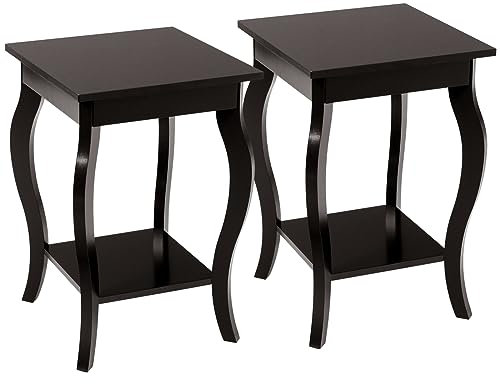 LIFEZEAL Nachttisch 2er Set, Beistelltisch Holz, Wohnzimmertisch mit 2 Ebenen, Niedriger Sofatisch für Schlafzimmer, Wohnzimmer, 40 x 40 x 60 cm (Braun 2er Set)