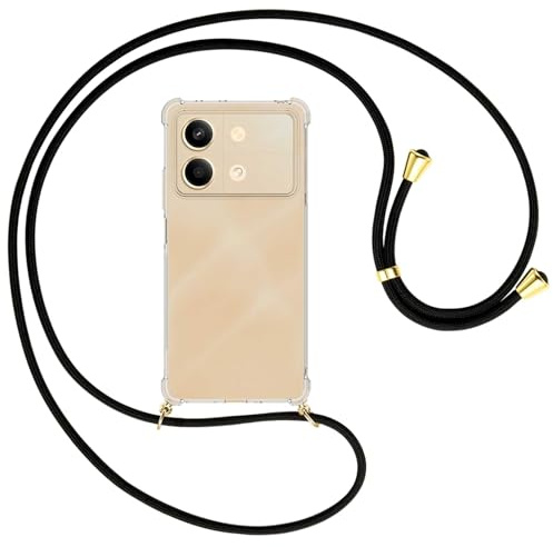 mtb more energy® Handykette kompatibel mit Xiaomi Redmi Note 13 Pro 5G, Poco X6 5G - schwarz/Goldfarbene Ösen - Smartphone Hülle zum Umhängen - Anti Shock Full TPU Case