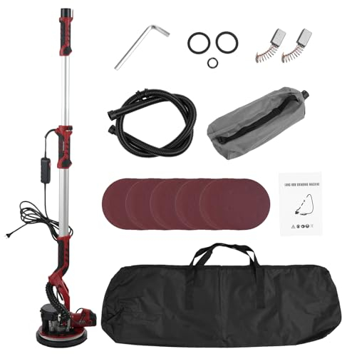 Mulcort Ponceuse pour cloisons sèches, ponceuse électrique 1390 W avec 20 disques de ponçage, 5 ponceuses murales à vitesse variable 800-1800 tr/min avec poignée extensible, lumière LED