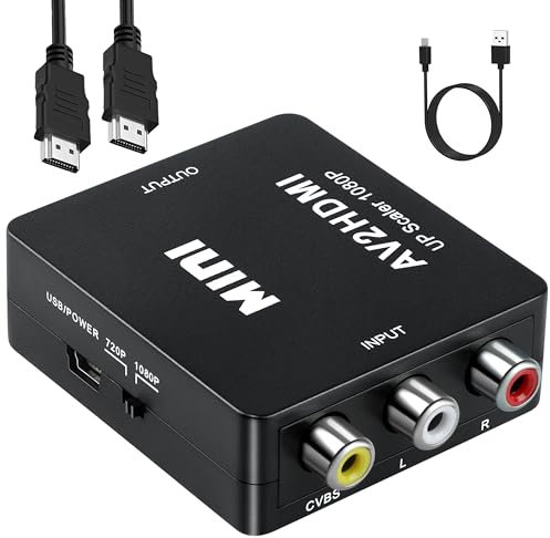 SZJUNXIAO Adattatore da AV a HDMI con cavo HDMI, Video Audio Convertitori 1080P 720, Supporta PAL/NTSC con USB Cavo per PC/WII/N64/TV/PS3/Blu-Ray DVD