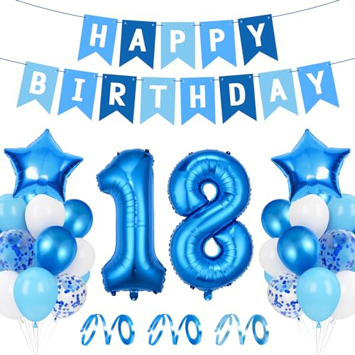 Luftballon 18. Geburtstag Blau, Ballon 18 Deko zum Geburtstag, Happy Birthday Folienballon, Riesen Folienballon Zahl 18, Ballon 18 Deko zum Geburtstag, Geburtstagsdeko Jungen 18 Jahr