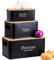 Simcat Kitchen Vegetable Storage Tins Set of 3, Potato Onion Garlic Kitchen Storage Canisters, Vegetable bin Keeper Containers with Aerating Holes and Wooden Lid (Black)