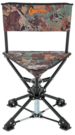 ARROWHEAD OUTDOOR 360° Degree Swivel Hunting Chair Stool Seat, Perfect for Blinds, No Sink Feet, Supports up to 450lbs, Carrying Case, Steel Frame, Fishing, High-Grade 600D Canvas