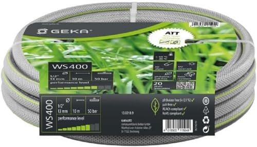 GEKA plus Wasserschlauch WS400, Schlauchgröße Zoll 1/2“, Schlauchlänge 10 m, 5-lagiger Schlauchaufbau, Gartenschlauch, 13.0218.9