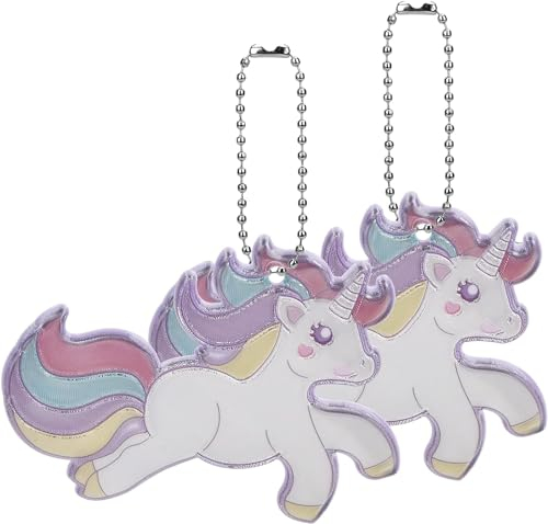 Einschulung Geschenk für Mädchen, 2 PCS Einhorn Reflektor Anhänger Schulranzen Leuchtend als Schulkind Geschenk für Schultüten Füllung Schulanfang Glücksbringer Rucksack Handtasche Mitgebsel Geschenke