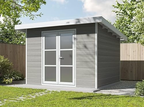 Direct ABRIS Abri de Jardin Composite Alma - 9m2 Gris Clair - Cabane - Cabanon de Jardin - Bois Composite - WPC - Atelier - Abri Velo