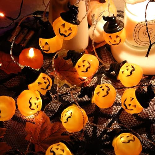 Hengrongshen Luci a Forma di Zucca Batteria Halloween Decorazioni Casa, 3 Metri 20 LED Zucche Decorative Luci a Batteria per Decorazioni Halloween Interno Esterno