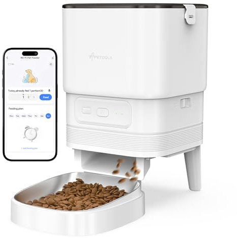 4L Distributore Automatico Cibo Gatti, Dispenser Crocchette Gatto per Gatti, Registratore Vocale 10s, 1 a 10 Pasti (Bianco, 4L-2.4G)