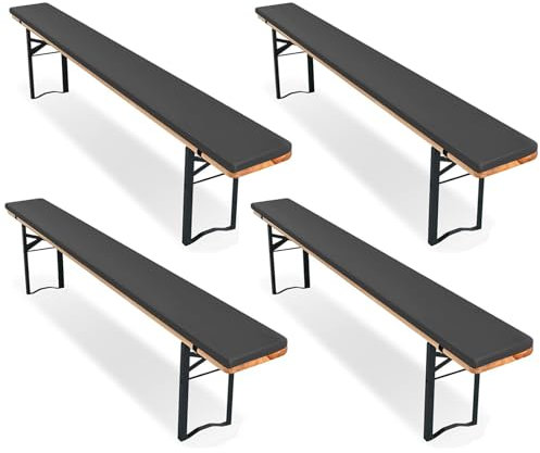 Teruntrue 4 Stück Bierbankauflagen, Bierbank Auflage 220x25x2cm bierzeltgarnitur Auflage, Waschbare bierbankauflagen für Biertisch & Party Festzeltgarnitur(Dunkelgrau)