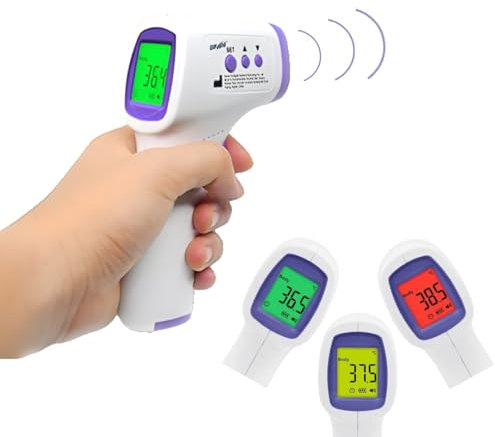 Termómetro Digital Frente sin Contacto - Termómetro Bebés, Adultos, Objetos – Lectura Precisa Instantánea - Termómetro Infrarrojo - Pantalla Retroiluminada Tres Colores