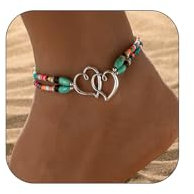 Auiremrti Damen Fußkettchen - Boho Perlen Fußkette Mit Herzanhänger - Handgefertigter Wasserdichter Schmuck Für Den Alltag - Modisches Accessoire Für Frauen