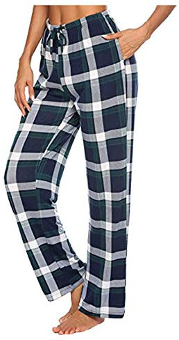 Bas de Pyjama Femme à Carreaux Pantalon de Nuit Doux et Confortable Pantalon de Loisirs Long Décontracté Jambe Large Pantalons pour Yoga Loisir Sport
