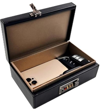 Daily Treasures Faraday Box With Combination Lock,Signal Blocker Box for Car Keys(7-9 Keys Capacity),Large RFID Blocking, Leather Anti-Theft Keyless Fob Protector,Keyless Car Key Signal Blocker