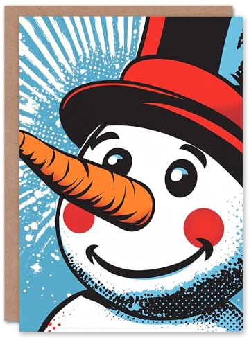 Artery8 Top Hat Snowman Face Comic Book Pop Art Blank For Him Or Her Art Xmas Festive Christmas Card