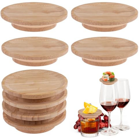imposyu 8 Stück Weinglas Topper Wine Glass Charcuterie Topper Holz Weinglas Aufsatz Wineglas Charcuterie Topper für Party Zubehör Untersetzer für Vorspeisenteller und Desserts
