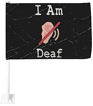 12 x 18 Zoll große Autoflagge mit der Aufschrift „I am Deaf – doppelseitiger Fensterclip – lichtechte Fensterclip-Flagge – wasserdichte Autofensterflaggen (ohne Fahnenmast)