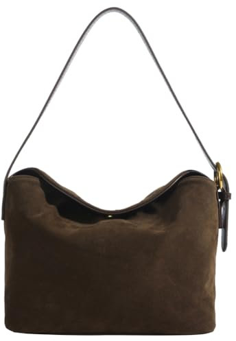 Fiorky Borsa a tracolla da donna in pelle scamosciata con multitasche Borsa retrò Chiusura con cerniera Borsa hobo alla moda for viaggi di lavoro (caffè)