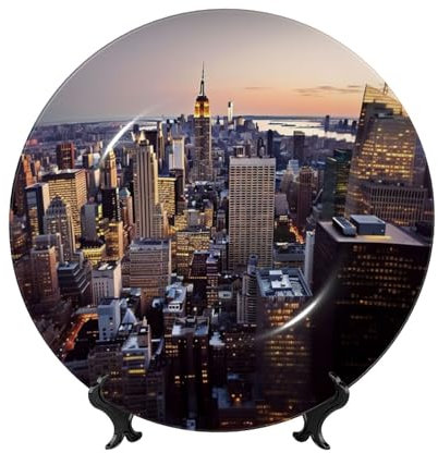 VTCTOASY Dekorative Teller aus Knochenporzellan, 17,8 cm, zum Aufhängen, New York City, dekorative Teller für Display, Keramik, Ornament, Kunst, Handwerk, Porzellanteller für Küche, Heimdekoration