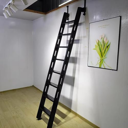 ZIMGOD Dachbodentreppe Dachbodenleiter 7 X 8 Fuß aus Holz mit Handlauf, Platzsparende, Wandmontierte Dachboden-Fluchtleiter, Robuste Kellerleiter für den Brandnotfall(6 Steps 181.17cm (5.9ft))