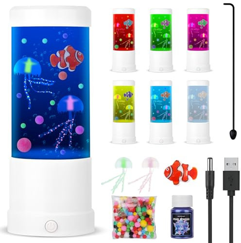Vicloon Quallen Lampe, Quallen Lavalampe, 7 Farben 2 Lichtmodi, Quallen Aquarium Stimmungslampe Dekoration für Zuhause Büro, Geschenk für Kinder Erwachsene, Weiß