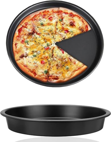 Telituny 9 Inch Nonstick Pizza Pan,Carbon Steel Round Baking Pan,for Pizza Pies Cakes Bread Heavy Duty Baking Tray for Oven, Microwave Commercial Home Kitchen Use (Black)