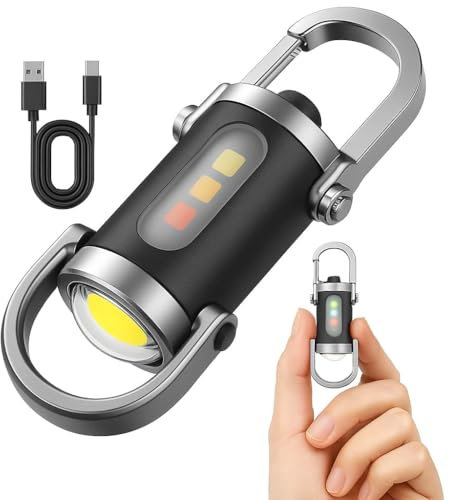 Utilify | Linterna LED Recargable USB Tipo C con Mosquetón | 800 Lúmenes | 6 Modos de Luz | IPX6 Impermeable | Mini Linterna de Bolsillo | Ideal para Camping, Coche, Trabajo y Emergencias (Mosquetón)
