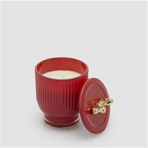 EDG Enzo De Gasperi Candela Profumata Natalizia Fiocco 13x9cm Vasetto in Ceramica Rosso
