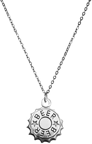 YIQPKUM Funny Beer Bottle Cap Necklace Pendant Zinc Alloy Stars Jewellery for Women Friends Drink Accessories Charms Gifts (Silver Plated)