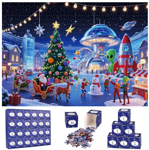 Puzzle Adventskalender 2025, Intergalaktische Weihnachten - 24 Tage Puzzle, 1008 Teile Puzzles für Erwachsene und Kinder, Weihnachtspuzzle für Weihnachts Dekor Geschenke