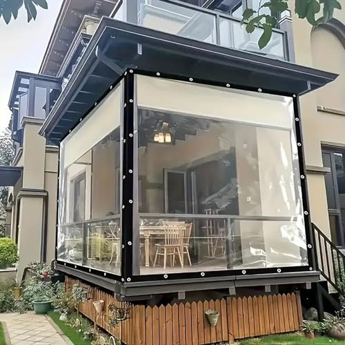 Heavy Duty Waterproof PVC Transparent Tarpaulin with Eyelets Balcony Rainproof Cover Reinforced for Garden Furniture Greenhouses Pergola Roof Gazebo Side Panels Plastic Sheet