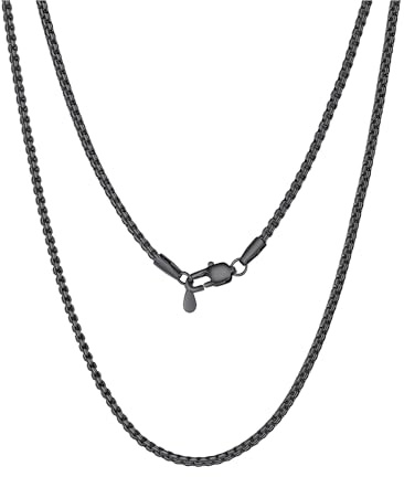 PROSTEEL Mens Necklace Chain Stylish Flat Box Chain Link 2mm Black 30 inch, Hypoallergenic 316L Stainless Steel Jewellery (with Gift Box)